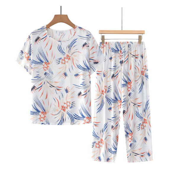 Summer middle-aged and elderly cotton and linen suit (white large flower) [size: XL-4XL] [Contact customer service to confirm the shipping size after placing an order]