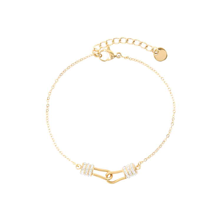 白鋼手鍊，女士手鍊 鑲鋯鎖頭相扣；象徵承諾和忠誠（3728 金色）