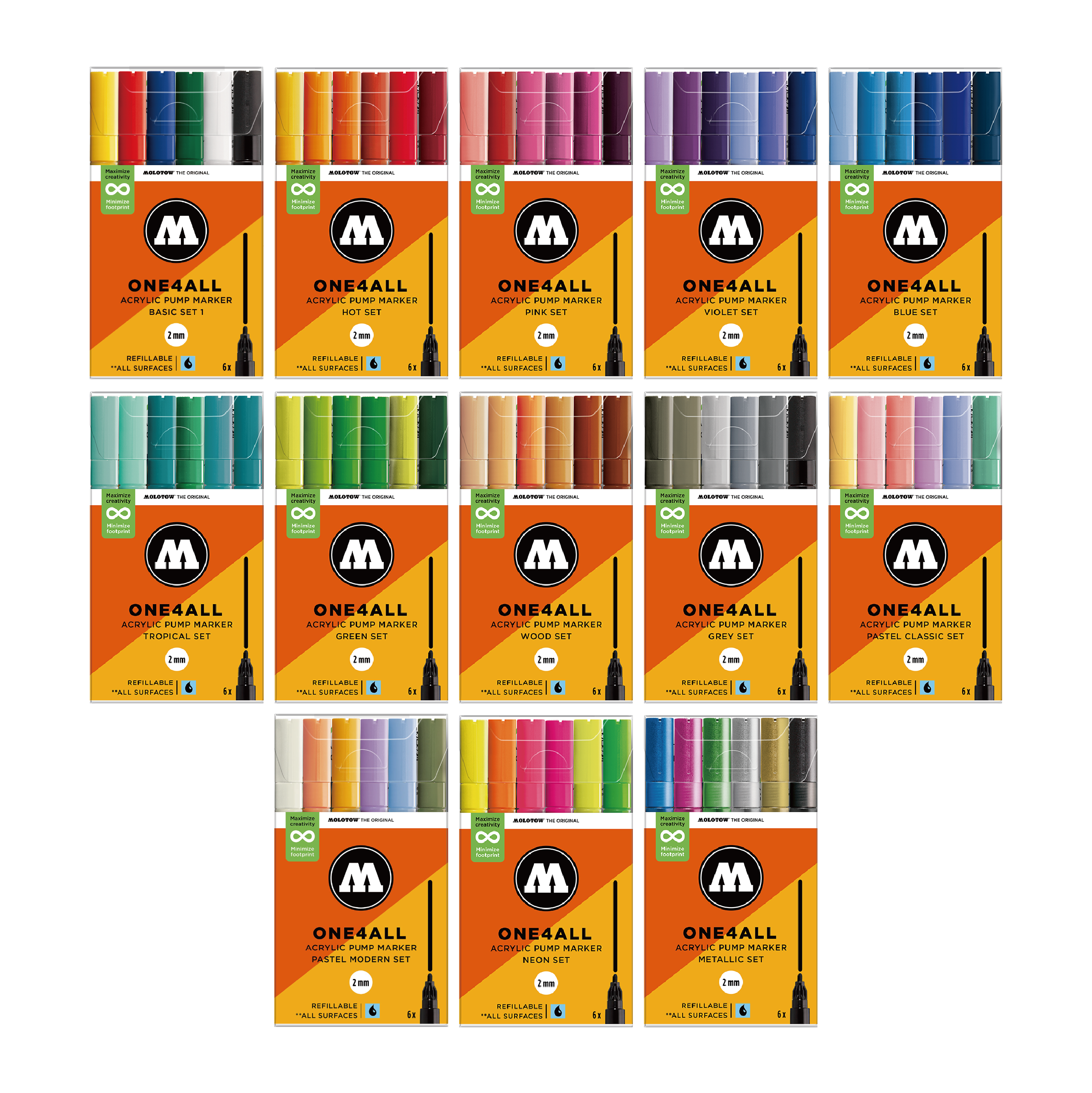 ONE4ALL™ 127HS  Set 6pcs 單頭壓克力筆六入組 2mm/5ml