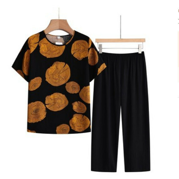Summer Middle-aged and Elderly Foreign Atmosphere Age Reduction Set (Burnt Yellow Stump) [Size: XL-4XL] [Contact Customer Service to Confirm Shipping Size after Placing an Order]