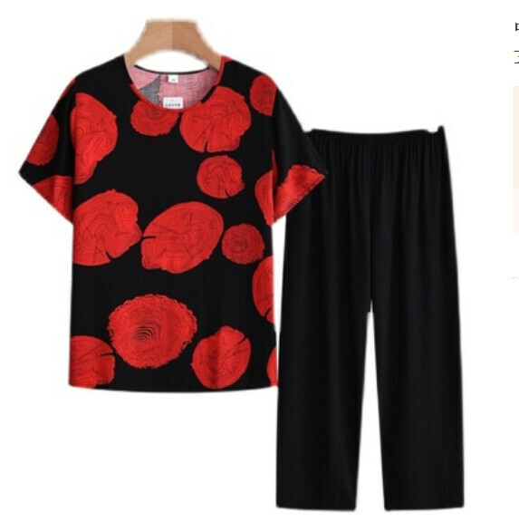 Summer Middle-aged and Elderly Foreign Atmosphere Age Reduction Set (Red Stump) [Size: XL-4XL] [Contact customer service to confirm the delivery size after placing an order]