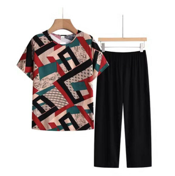 Summer Middle-aged and Elderly Foreign Age Reduction Set (Red Checkered) [Size: XL-4XL] [Contact Customer Service to Confirm Shipping Size after Placing an Order]