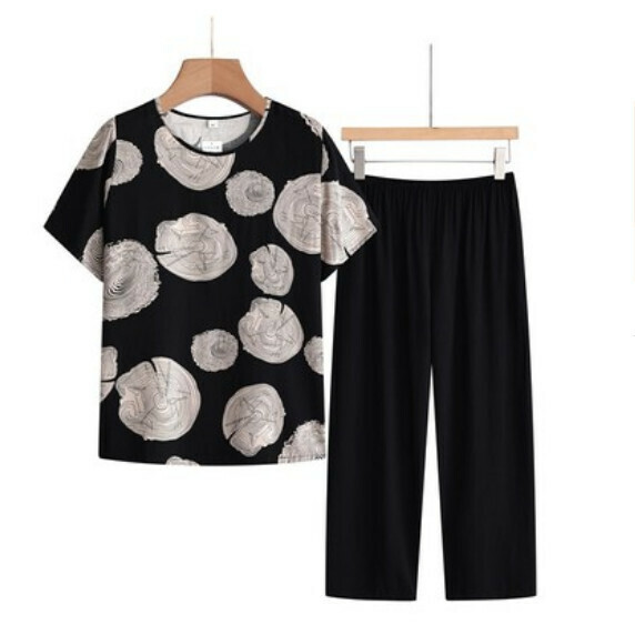 Summer Middle-aged and Elderly Foreign Atmosphere Age Reduction Set (Brown Ash Stump) [Size: XL-4XL] [Contact Customer Service to Confirm Shipping Size after Placing an Order]