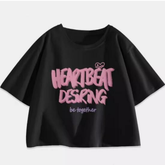 Hot selling loose short-sleeved T-shirt [black (pink)] [S-2XL size] (please contact customer service to confirm the delivery size after placing the order)