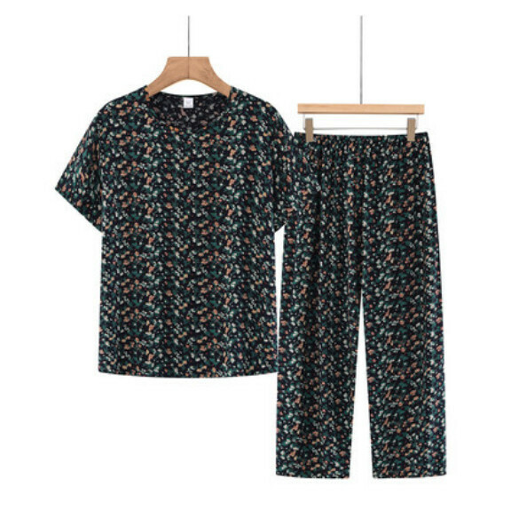 Summer middle-aged and elderly cotton and linen set (emerald green yellow) [Size: XL-3XL] [Contact customer service to confirm the shipping size after placing an order]