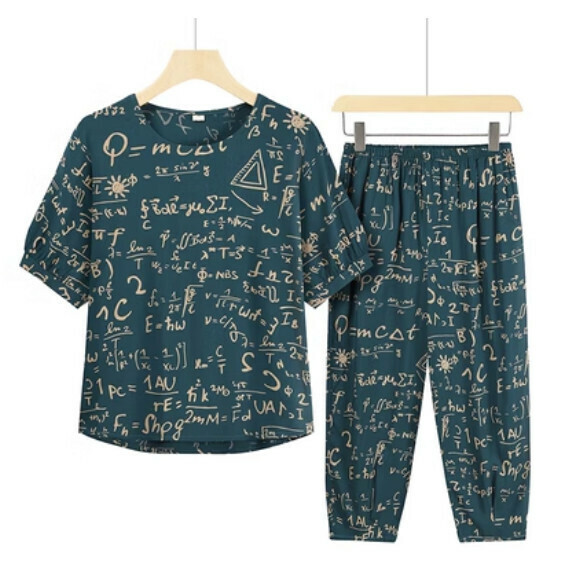Summer two-piece set for middle-aged and elderly people (dark green letters) [Size: XL-3XL] [Contact customer service to confirm the shipping size after placing an order]
