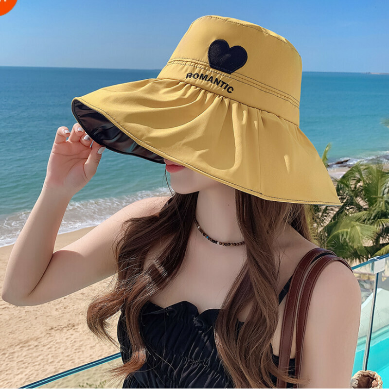Hot selling vinyl sun protection love fisherman hat [E-433 yellow love letter vinyl fisherman hat] [adjustable]