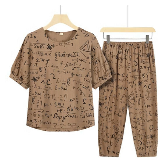 Summer two-piece set for middle-aged and elderly people (brown letters) [Size: XL-3XL] [Contact customer service to confirm the shipping size after placing an order]
