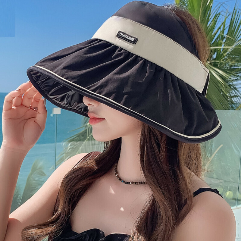 Hot selling empty top large brim fisherman hat [E-479CHT black color glue empty top hat] [adjustable]