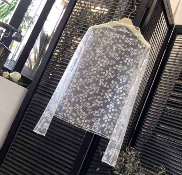 Lace Mesh Sunscreen Long Sleeve T-Shirt (White Sakura) (One Size)
