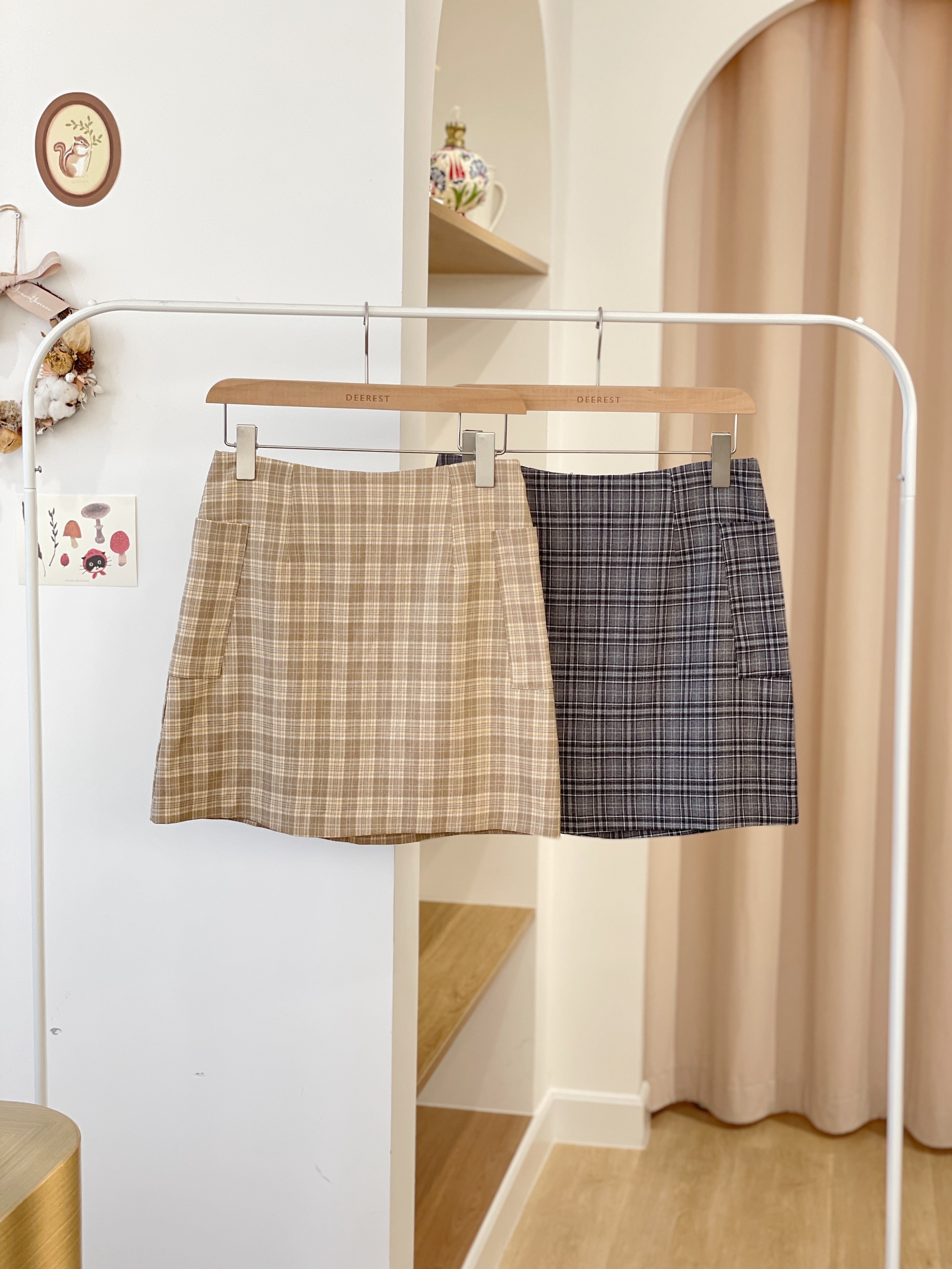 SK452 Toffee Checkered Mini Skirt