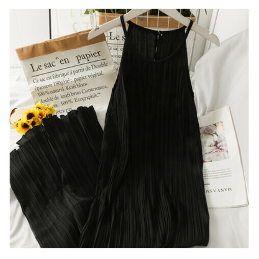 Halterneck off-the-shoulder slip dress (black) (one size)