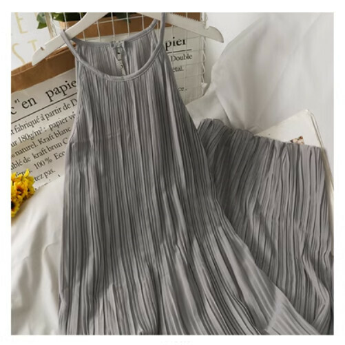 Halterneck off-the-shoulder slip dress (grey) (one size)