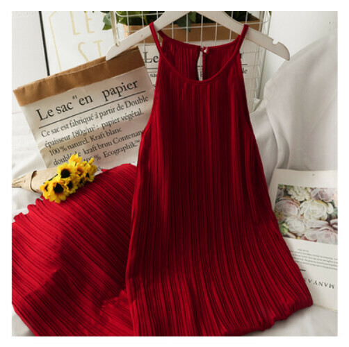 Halterneck off-the-shoulder slip dress (red) (one size)