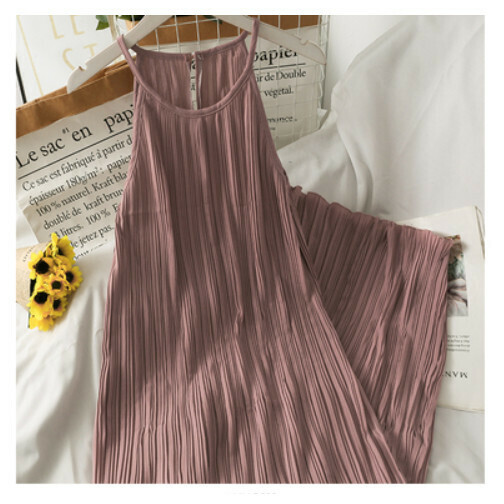 Halterneck off-the-shoulder slip dress (pink) (one size)