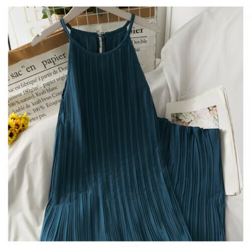 Halterneck off-the-shoulder slip dress (aqua blue) (one size)