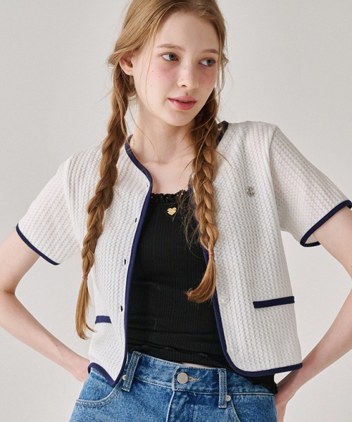 RONRON SUMMER TWEED LINE CARDIGAN