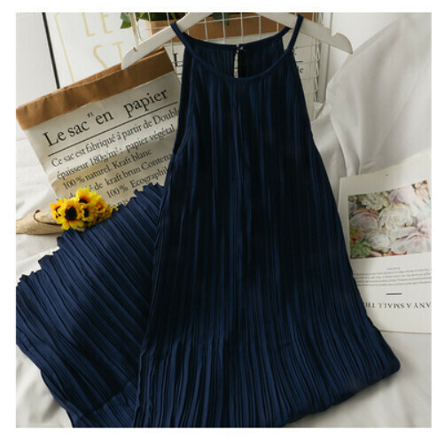 Halterneck Off-the-Shoulder Slip Dress (Navy Blue) (One Size)