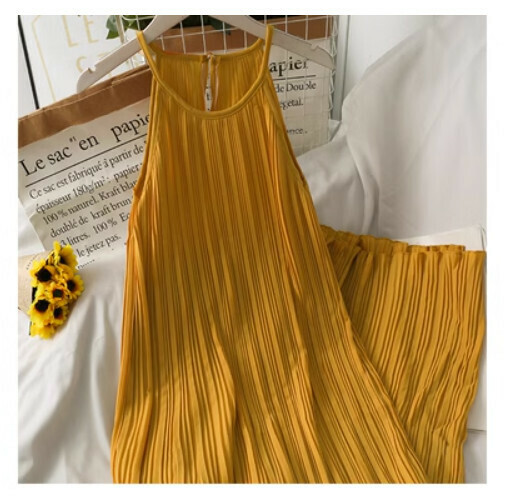 Halterneck off-the-shoulder slip dress (yellow) (one size)