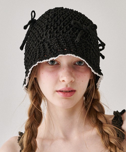 RONRON RIBBON SUMMER KNIT BUCKET HAT
