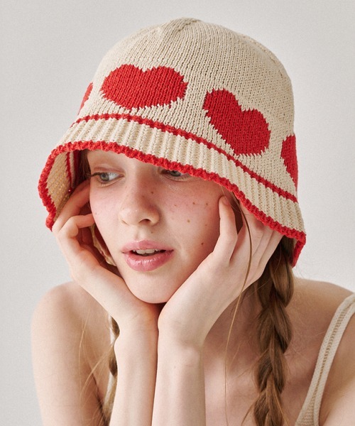 RONRON HEART SUMMER KNIT BUCKET HAT
