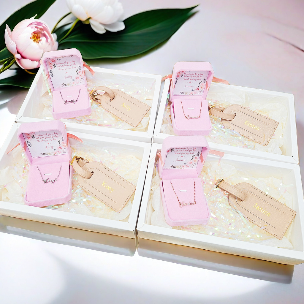 姊妹禮盒 K (人名定製手鏈、真皮行李牌)