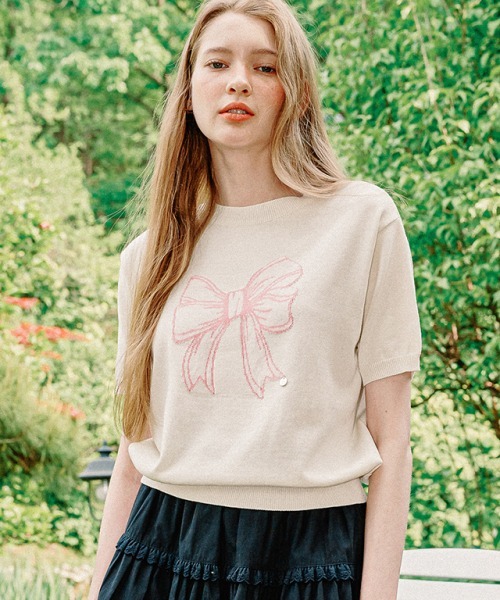 RONRON LINE RIBBON SHORT SLEEVE KNIT