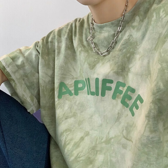Tie-dye short-sleeved T-shirt men's summer (green [size M_2XL] (contact customer service to confirm the shipping size after placing an order)