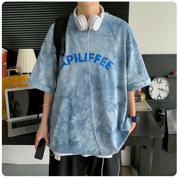 Tie-dye short-sleeved T-shirt men's summer (blue [size M_2XL] (contact customer service to confirm the shipping size after placing an order)