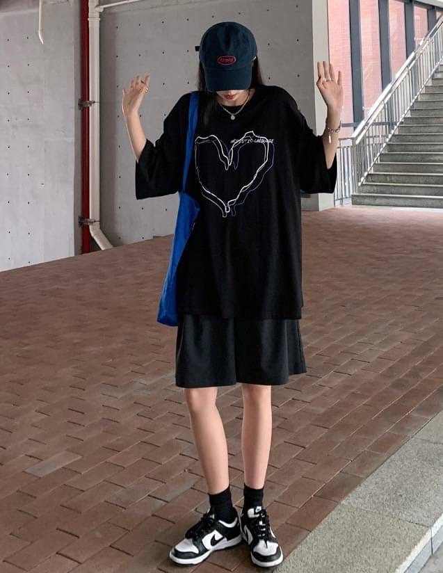 11205-心電愛心寬鬆短Tee