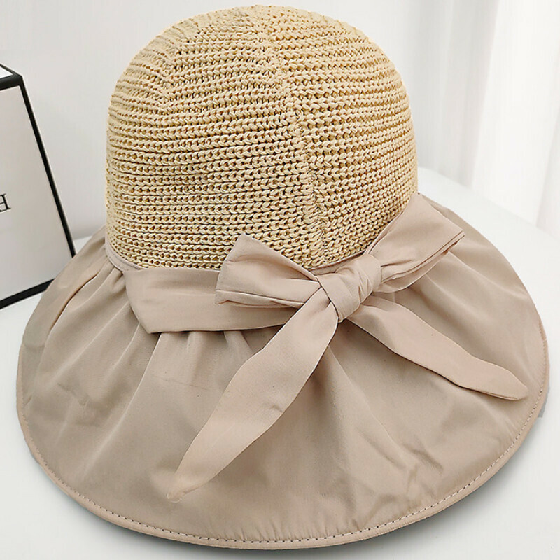 Hot selling bow hollow fisherman hat [E-243 beige bow hollow fisherman hat] [average girth: 56-58cm brim: 12cm]