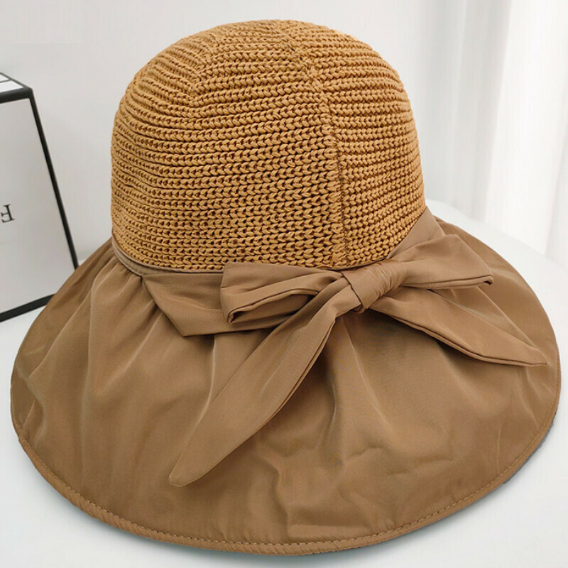 Hot selling bow hollow fisherman hat [E-243 khaki bow hollow fisherman hat] [average girth: 56-58cm brim: 12cm]