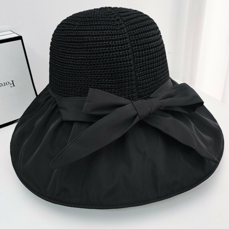 Hot selling bow hollow fisherman hat [E-243 black bow hollow fisherman hat] [average girth: 56-58cm brim: 12cm]