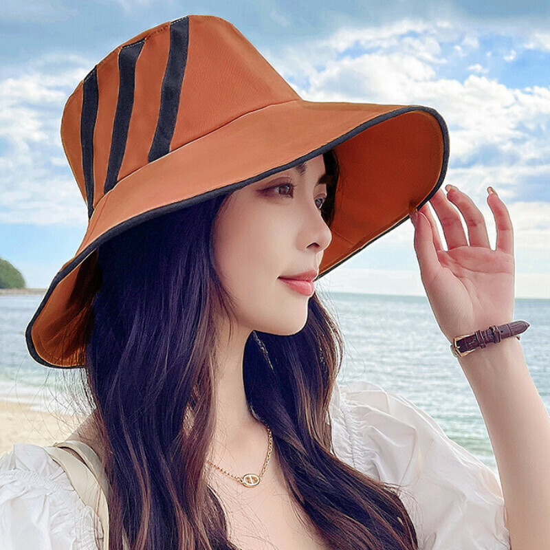 Hot selling wide brim bucket hat [E-340 caramel color three-bar bucket hat] [adjustable]