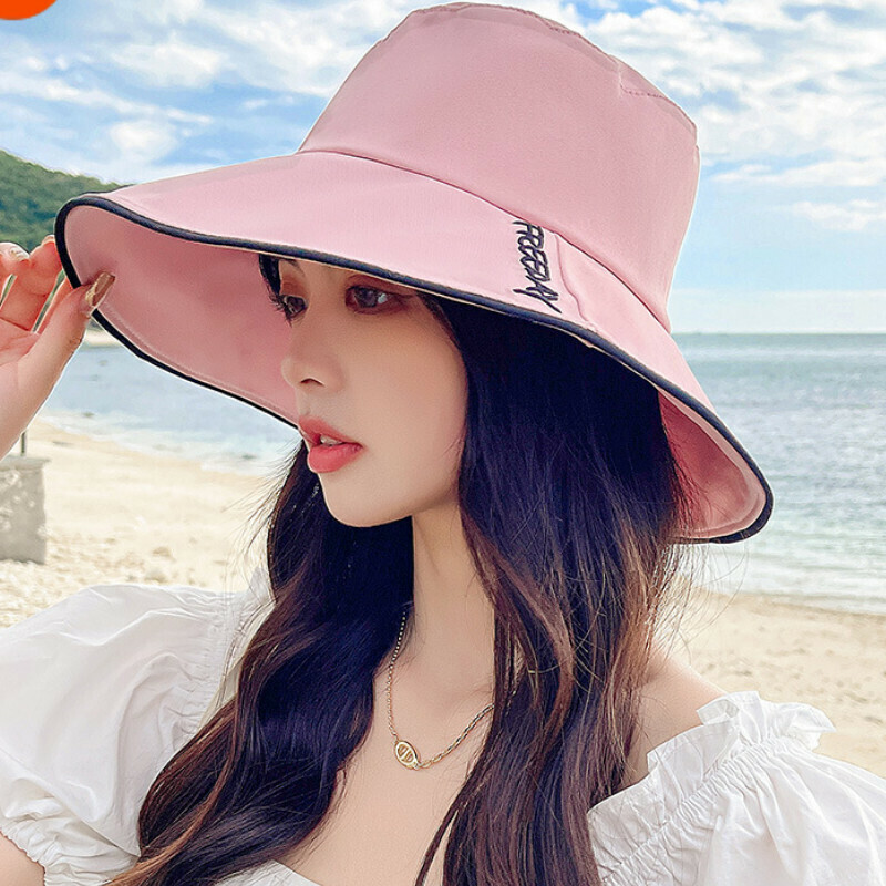 Hot selling wide brim bucket hat [E-340 pink three-bar bucket hat] [adjustable]