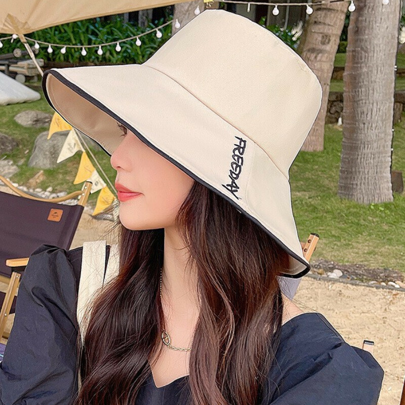 Hot selling wide brim bucket hat [E-340 beige three-bar bucket hat] [adjustable]