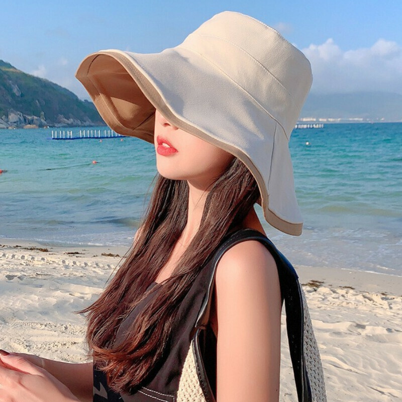 Hot selling double-sided bucket hat [E-120 beige double-sided bucket hat] [one size fits all]