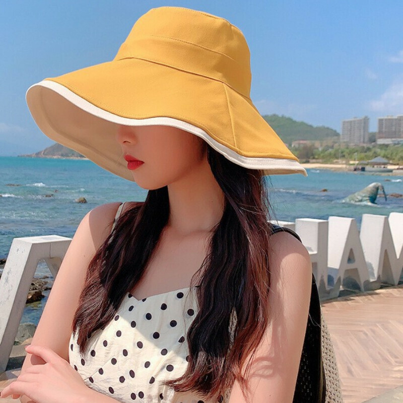 Hot selling double-sided bucket hat [E-120 yellow double-sided bucket hat] [one size fits all]