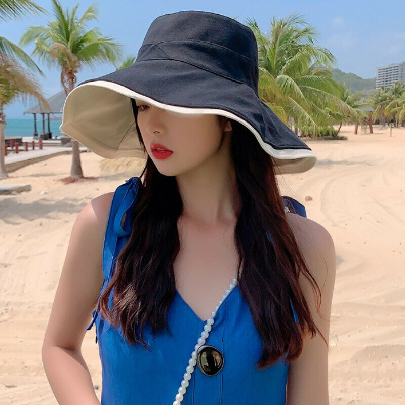 Hot selling double-sided bucket hat [E-120 black double-sided bucket hat] [one size fits all]