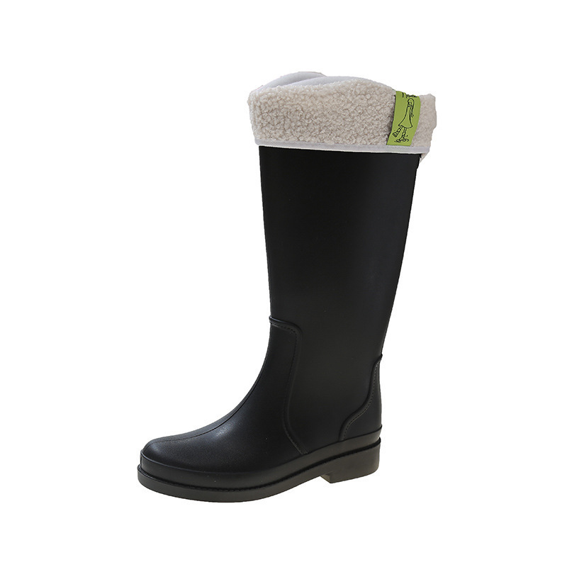 High Warm Fleece Socks Cover Water Shoes Rain Boots (36-41 Size Black + Velvet Cover (One Size Smaller)) (Contact customer service to confirm the shipping size after placing an order)