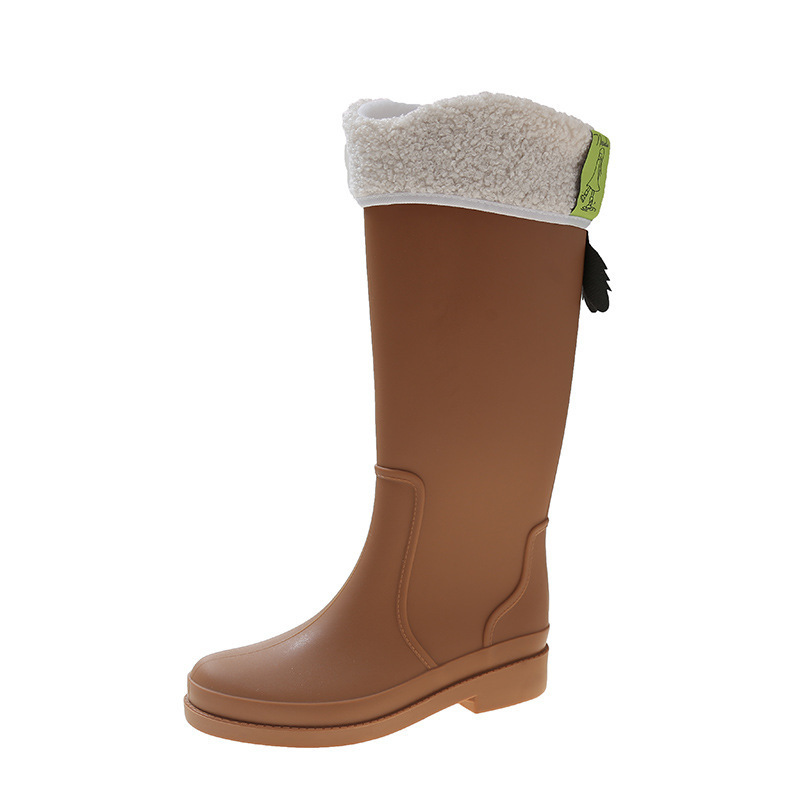 High Warm Fleece Socks Cover Water Shoes Rain Boots (36-41 Sizes Light Brown + Velvet Cover (One Size Smaller)) (Contact customer service to confirm the shipping size after placing an order)