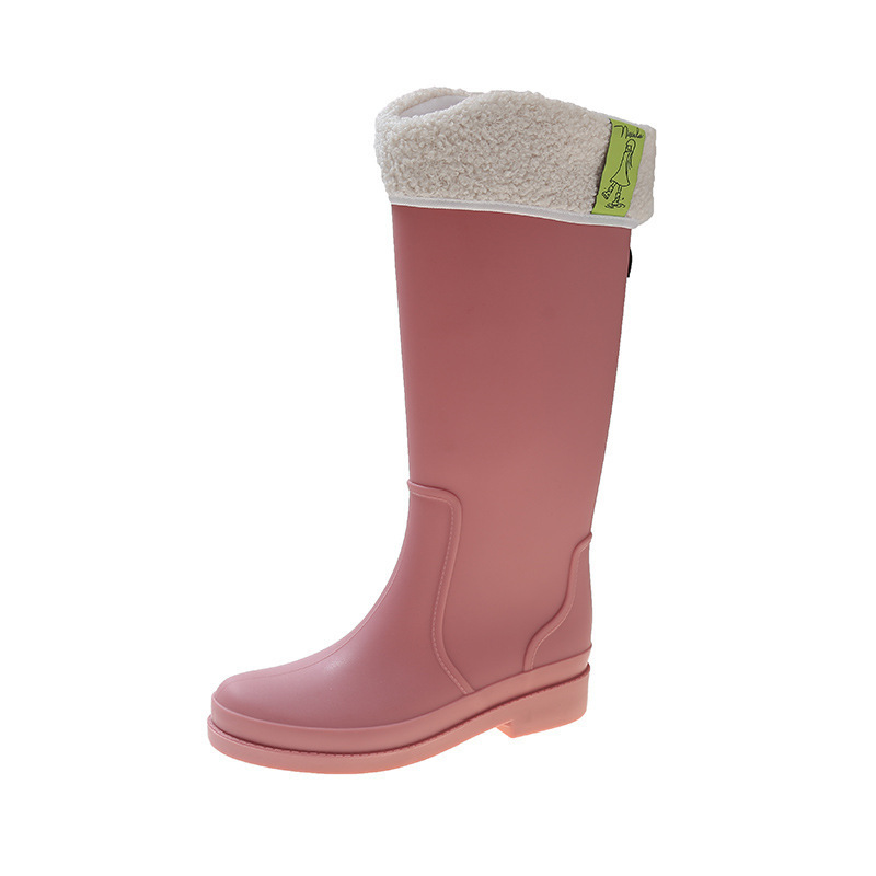 High Warm Fleece Socks Cover Water Shoes Rain Boots (36-41 Size Pink + Velvet Cover (One Size Smaller)) (Contact customer service to confirm the shipping size after placing an order)