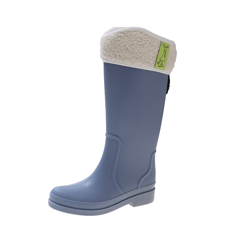 High Warm Fleece Socks Cover Water Shoes Rain Boots (36-41 Sizes Light Blue + Velvet Cover (One Size Smaller)) (Contact customer service to confirm the shipping size after placing an order)