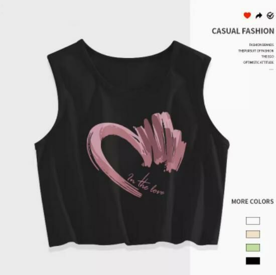 Hot selling navel-baring short vest [Black (Brush Heart)] [S-2XL size] (please contact customer service to confirm the delivery size after placing the order)