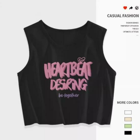 Hot selling navel-baring short vest [Black (pink)] [S-2XL size] (please contact customer service to confirm the delivery size after placing the order)