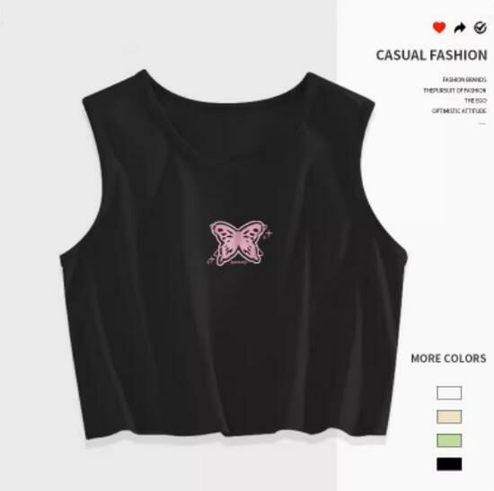 Hot selling navel-baring short vest [Black (Star Butterfly)] [S-2XL size] (please contact customer service to confirm the delivery size after placing the order)