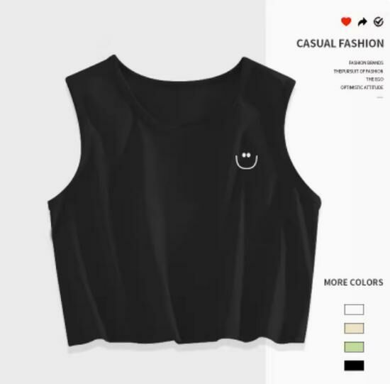 Hot selling navel-baring short vest [Black (Happy White Chest Logo)] [S-2XL Size] (please contact customer service to confirm the delivery size after placing the order)