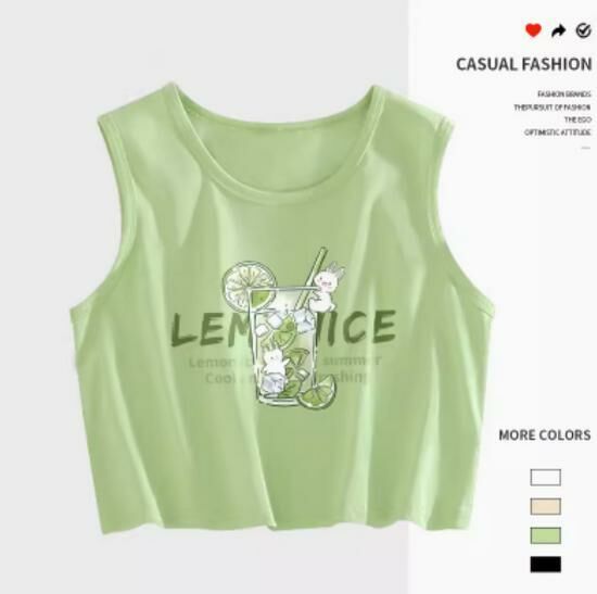 Hot selling navel-baring short vest [Fruit Green (Ice Lemon)] [S-2XL Size] (please contact customer service to confirm the delivery size after placing the order)