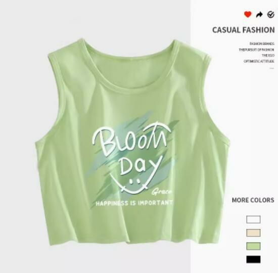 Hot selling navel-baring short vest [Fruit Green (Smiling Face)] [S-2XL Size] (please contact customer service to confirm the delivery size after placing the order)