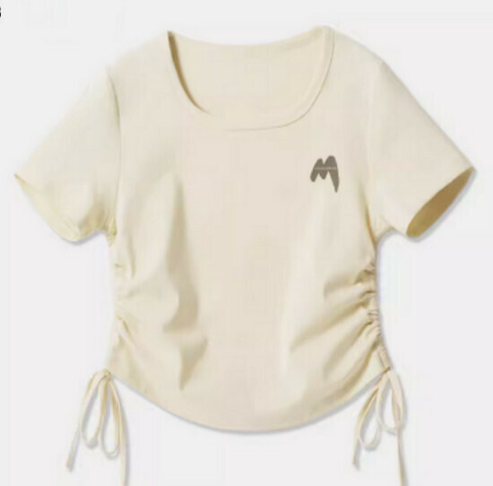 Hot selling drawstring design short-sleeved T-shirt [Milk White (Hmm Chest Label)] [S-2XL Size] (please contact customer service to confirm the delivery size after placing the order)